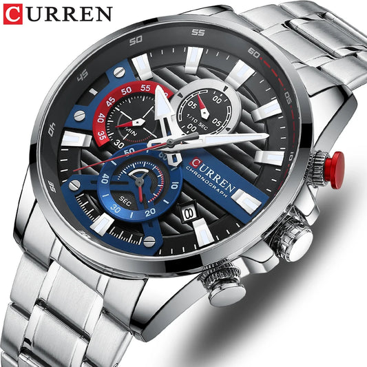 CURREN Men’s Sports Casual Quartz Watch – Stainless Steel Chronograph with Auto Date
