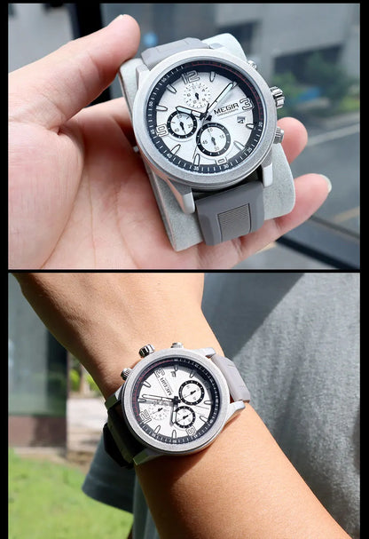 MEGIR 2026 Sport Analog mens watches Fashion Military Silicone Chronograph Quartz Wristwatch reloj de hombre Luminous Hands
