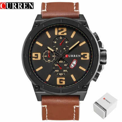 CURREN 8230 Men's Quartz Chronograph Watch – Fashion Outdoor Wristwatch with Brown & Black Leather Strap