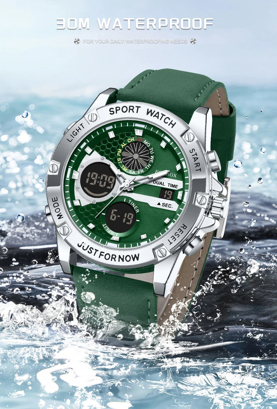 LIGE Men’s Outdoor Sport Watch – Leather Strap, Dual Digital Display, Waterproof & Luminous