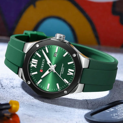 CURREN 8465 Men’s Fashion Quartz Watch – Waterproof Casual Timepiece with Calendar & Luminous Silicone Strap