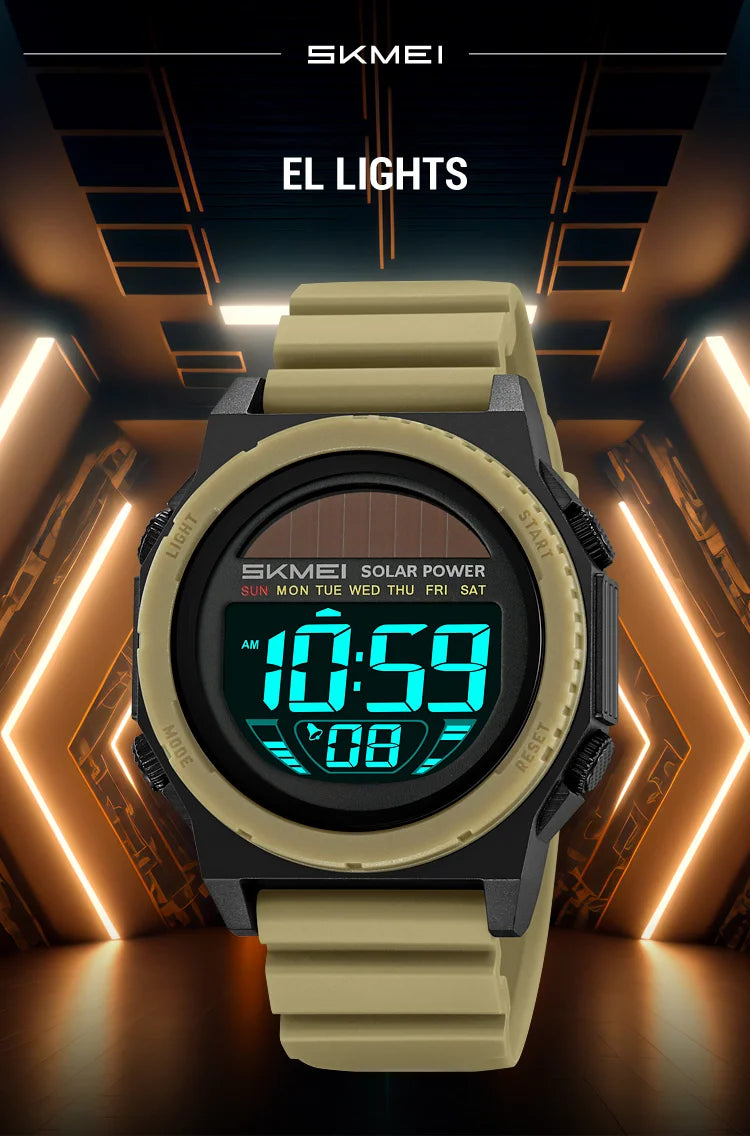 SKMEI Solar Digital Sports Watch for Men – Waterproof Chronograph Wristwatch