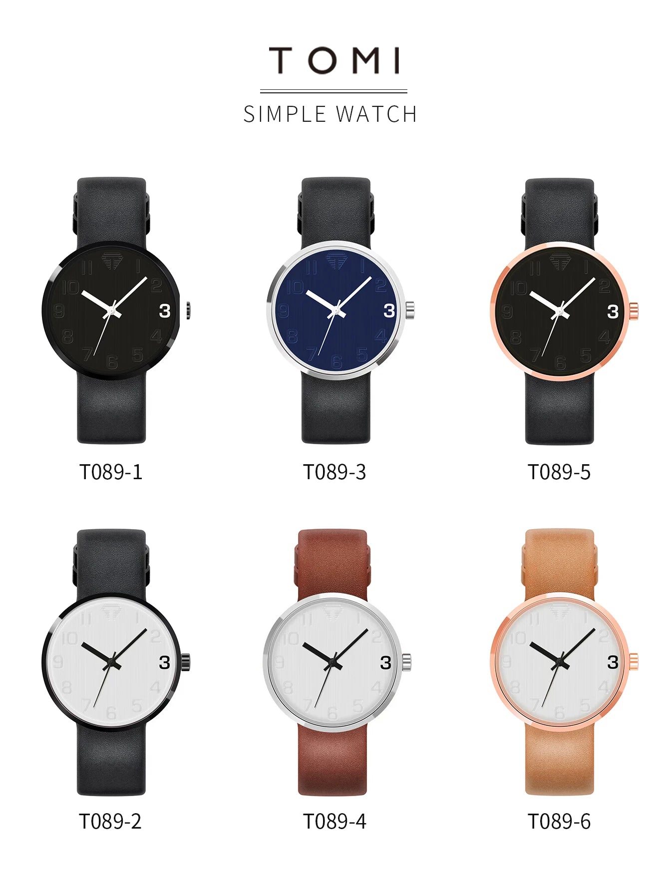 TOMI Men's Watch Luxury Brown Belt Quartz Watch Men's and Women's Leisure Simple Watch Men's Watch Gift