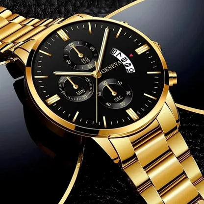 Luxorive SteelLux Business Edition ⌚ – Men's Stainless Steel Quartz Watch with Calendar