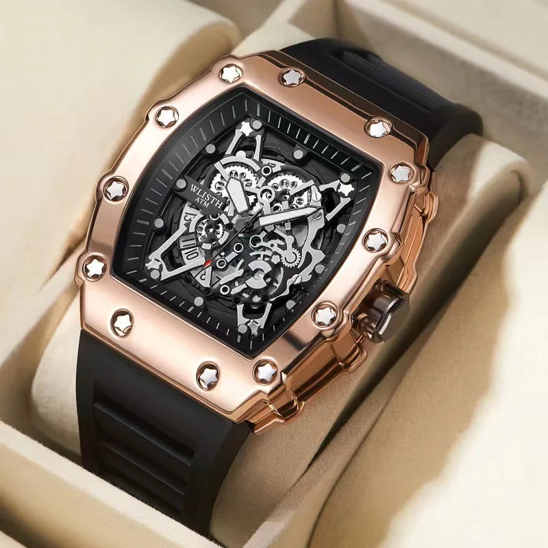Men's Watch Fashion Automatic Movement Barrel Luminous Waterproof Clock Sports Male's Silicone Strap Quartz Wristwatch New