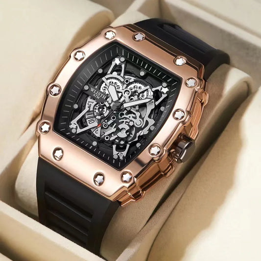 Men's Watch Fashion Automatic Movement Barrel Luminous Waterproof Clock Sports Male's Silicone Strap Quartz Wristwatch New