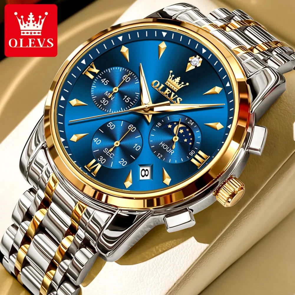 OLEVS 3639 Top Brand Original Quartz Watch Multifunctional Chronograph Watch For Men Waterproof Luminous Moon Phase Watch New