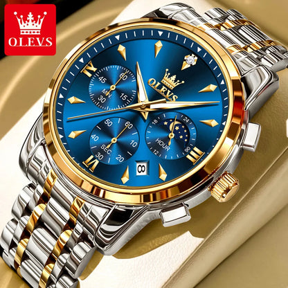 OLEVS 3639 Top Brand Original Quartz Watch Multifunctional Chronograph Watch For Men Waterproof Luminous Moon Phase Watch New