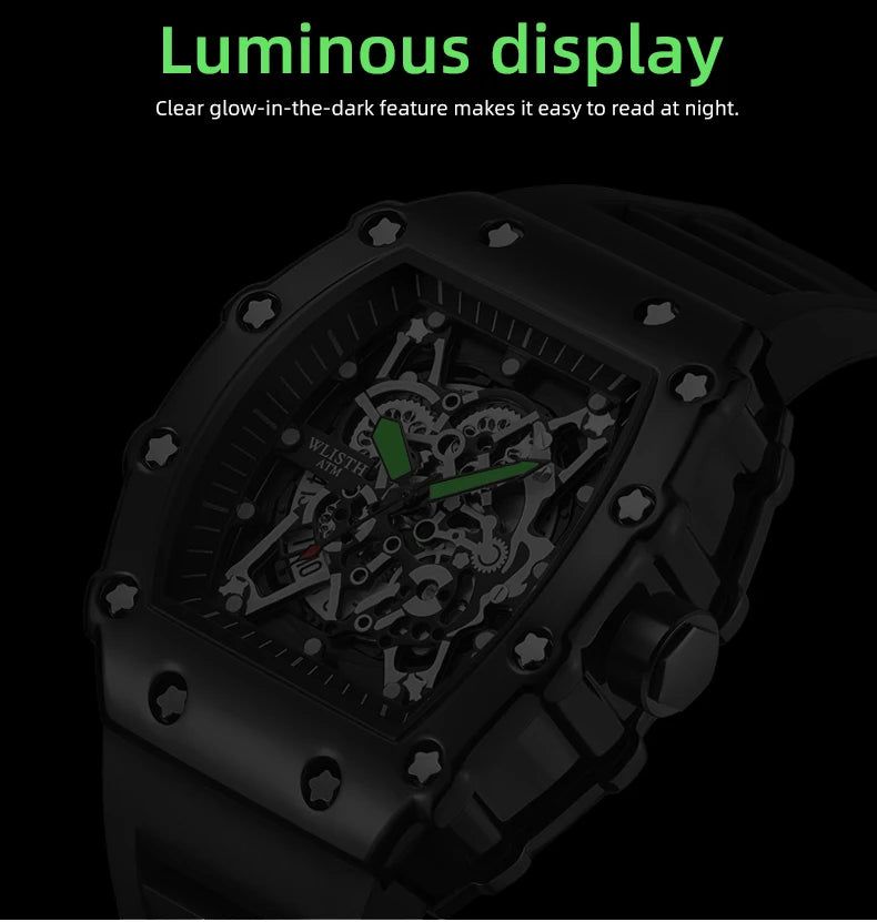 Men's Watch Fashion Automatic Movement Barrel Luminous Waterproof Clock Sports Male's Silicone Strap Quartz Wristwatch New