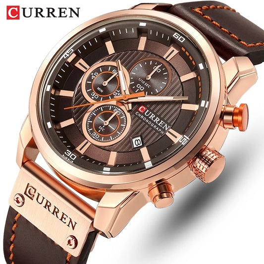 CURREN Men’s Military Leather Sports Quartz Watch – Chronograph Wristwatch