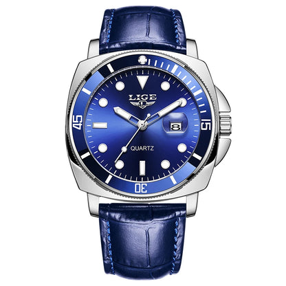 LIGE Men’s Business Military Sports Quartz Watch – Luxury Leather Waterproof Timepiece