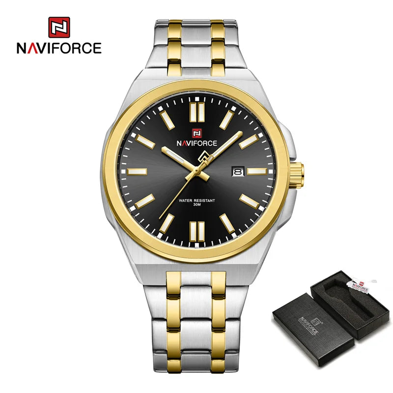 NAVIFORCE Quartz Watch For Men Luxury Business Luminous Stainless Steel Male Wristwatches Waterproof Calendar Clock Reloj Hombre