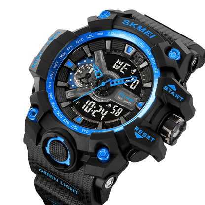 SKMEI Men's Shockproof Military Sports Watch – Dual Time, LED Display, Waterproof, Alarm, Chrono, Big Dial