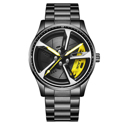 LIGE New Sports 3d Xiaomi Car Wheel Watch Fashionable Rotating Dial Stainless Steel Strap Waterproof Quartz Watches reloj hombre