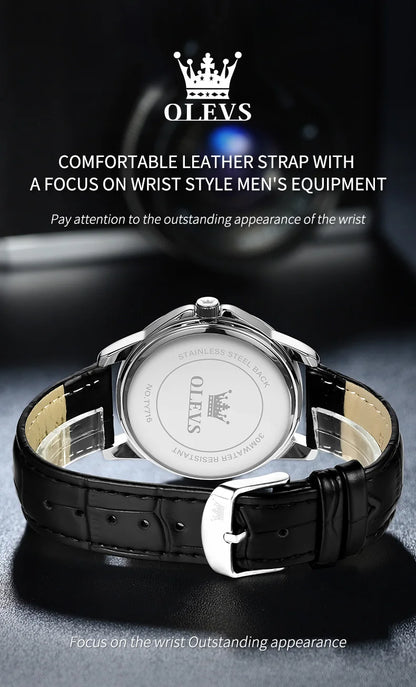 OLEVS Watch Men Fashion Leather Strap Waterproof Quartz Watch for Men Simplicity Calendar Men's Dress Wristwatches Exculsive New