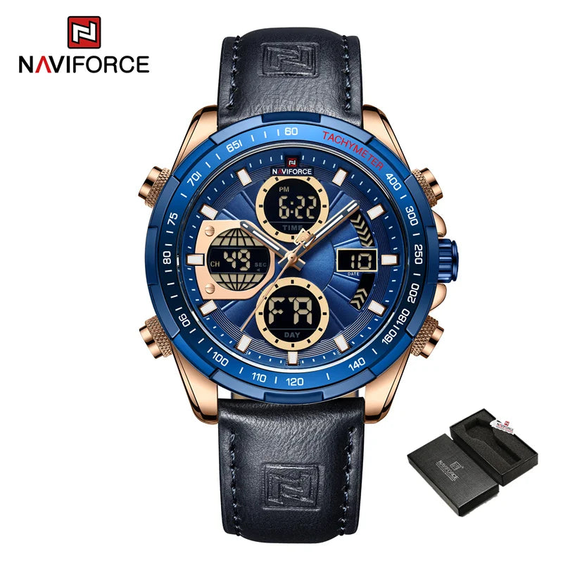 2025 NAVIFORCE Sport Watches for Men Strong Luminous Dual Display Waterproof Quartz Genuine Leather Wristwatch Relogio Masculino