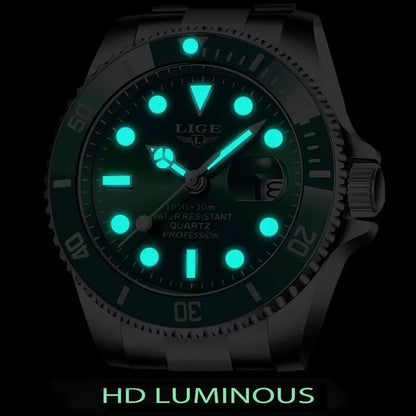 LIGE 30ATM Diver Watch – Luxury Waterproof Quartz Sports Watch for Men