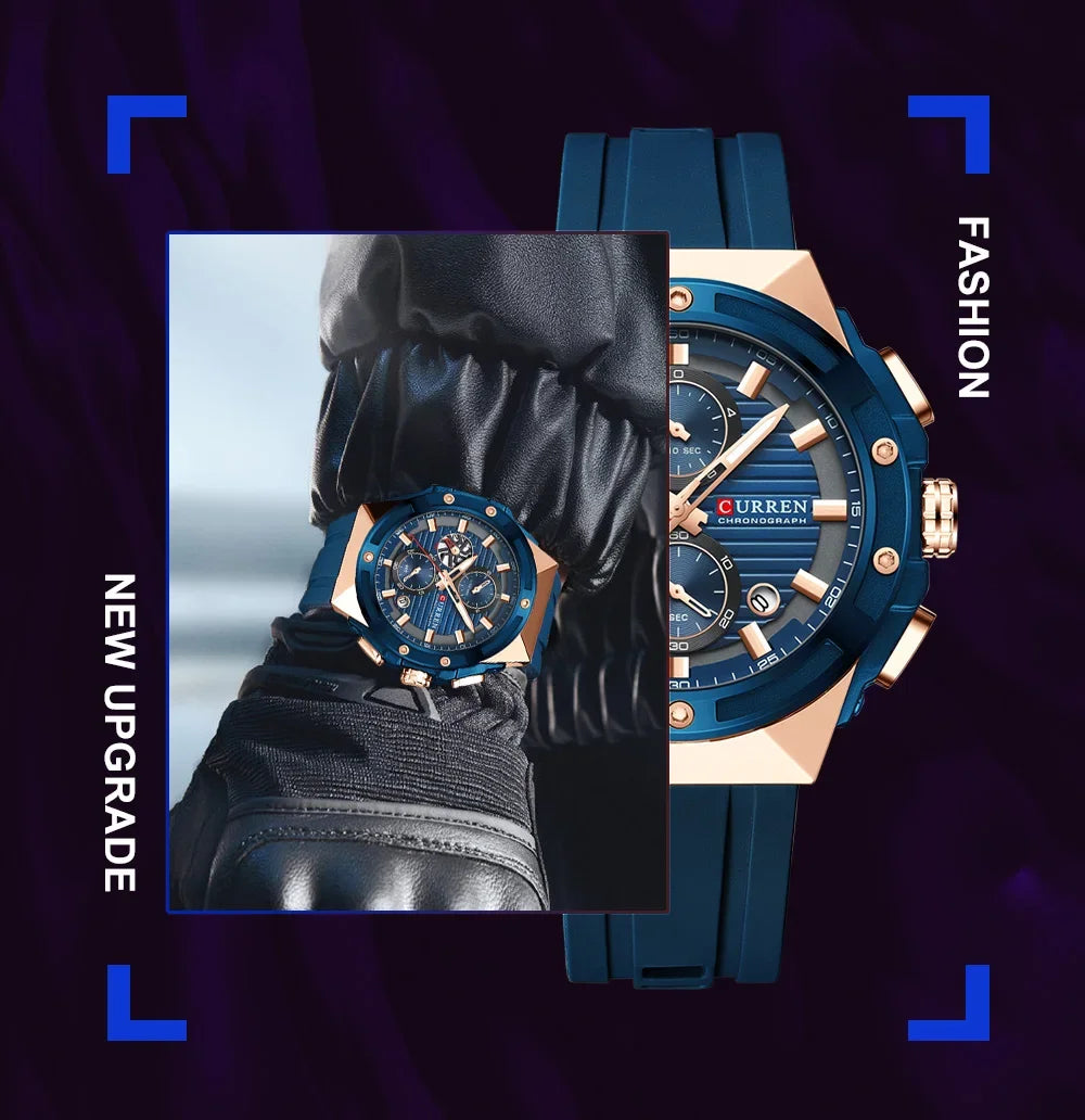 CURREN Multifunctional Sports Chronograph Quartz Watch – Silicone Strap with Luminous Hands
