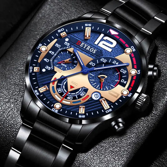 Luxorive LumaSteel Chrono – Men's Luxury Quartz Watch with Calendar & Luminous Display