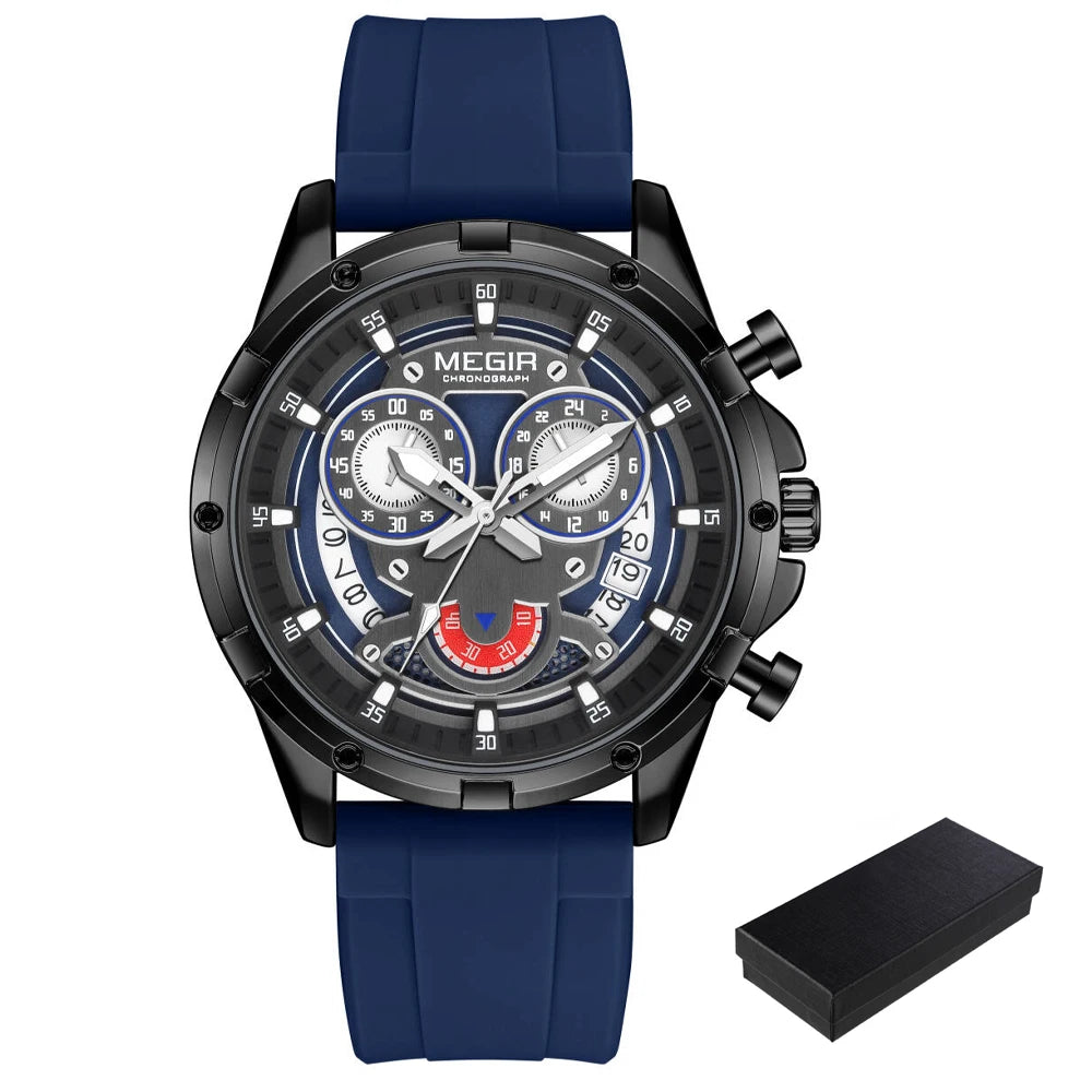 MEGIR Chronograph Men's Watches Top Brand Luxury Original Waterproof Silicone Date Watch for Men Fashion Sport Quartz Wristwatch