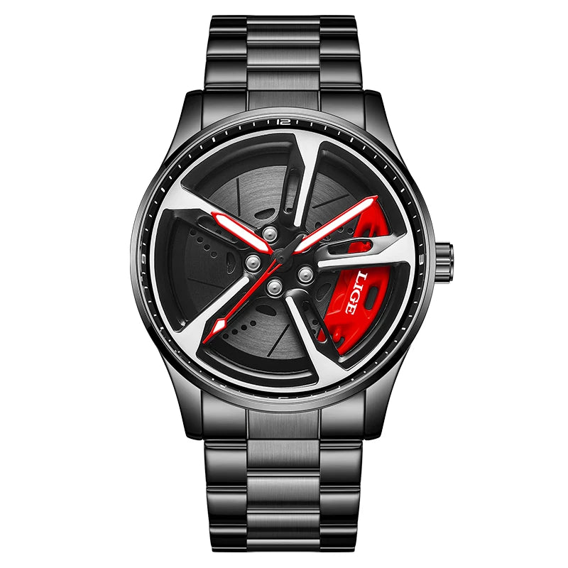 LIGE New Sports 3d Xiaomi Car Wheel Watch Fashionable Rotating Dial Stainless Steel Strap Waterproof Quartz Watches reloj hombre