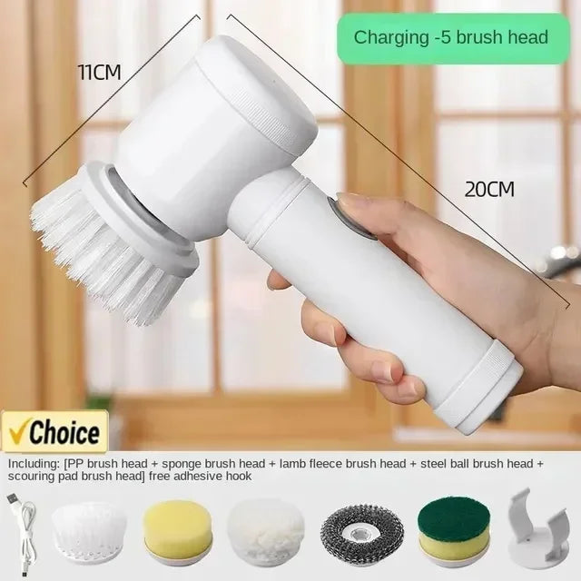 Electric Spin Scrubber with 5 Brush Heads – Bathroom & Home Cleaning Tool