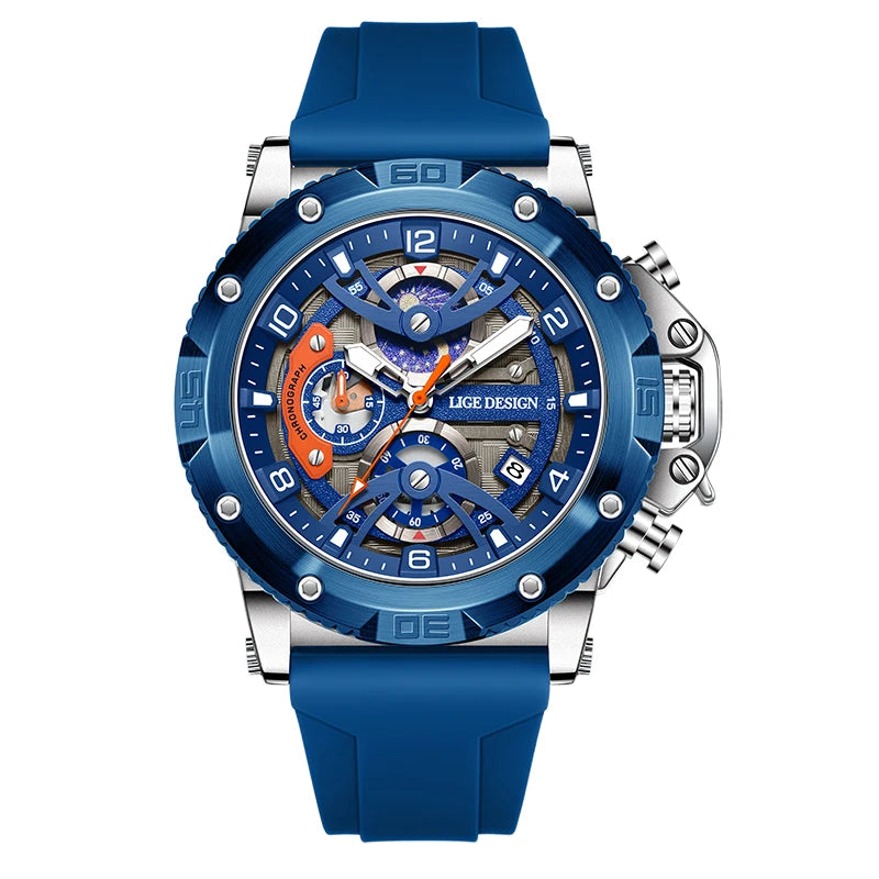 LIGE Sports Chronograph is a premium-quality men’s wristwatch featuring a rugged design with real chronograph sub-dials, made for active and style-conscious individuals.