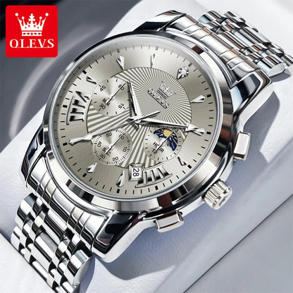 OLEVS 2892 Men Watch Original Quartz Watch Luxury Brand Waterproof Luminous Chronograph Classic Business Moon Phase Men Watch