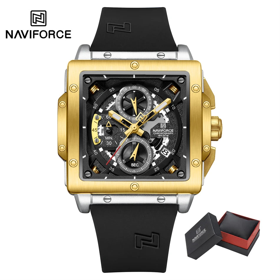 NAVIFORCE Watches for men Sports Unique Square Quartz Date Display Watch Multifunction Chronograph Waterproof Luxury WristWatch
