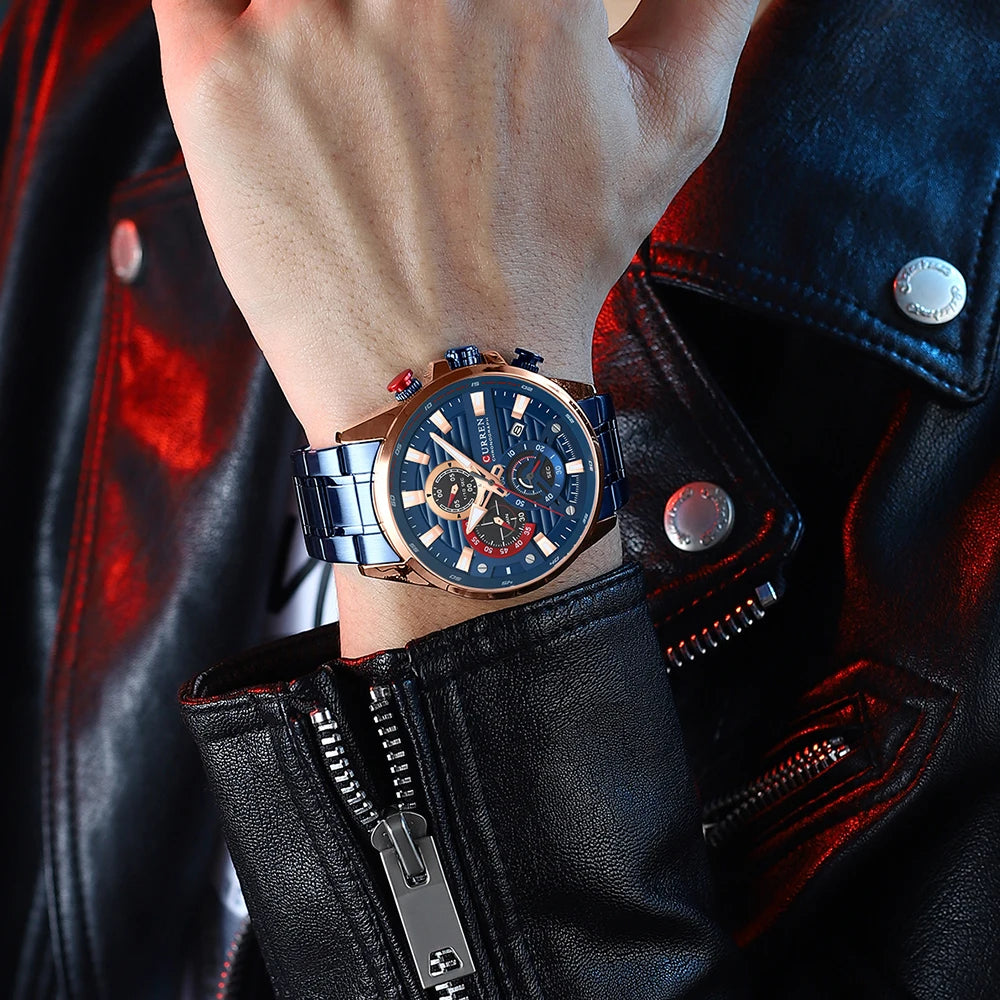 CURREN Men’s Sports Casual Quartz Watch – Stainless Steel Chronograph with Auto Date
