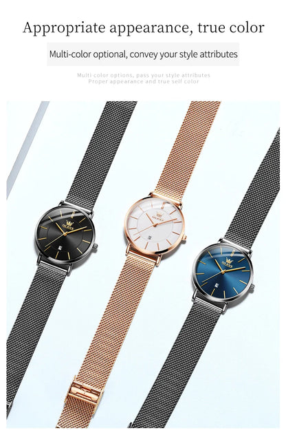 OLEVS 5869 Original Quartz Watch for Women Ultra Thin 6.5mm Simple Fashion Auto Date Hand Clock 30m Waterproof Ladies Wristwatch