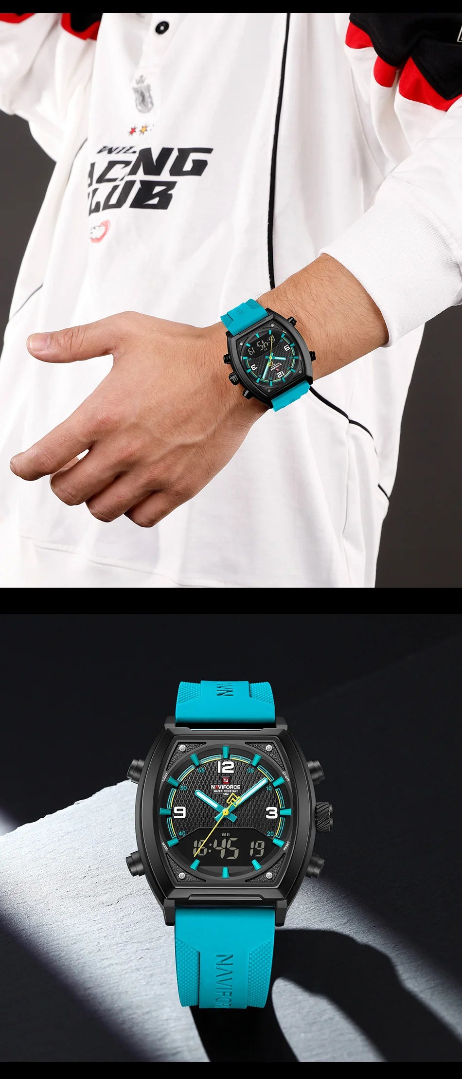 NAVIFORCE Luxury Men's Watches Sport Quartz Watch Men LCD Dual Display Waterproof Luminous Man Wristwatch 2025 Relogio Masculino