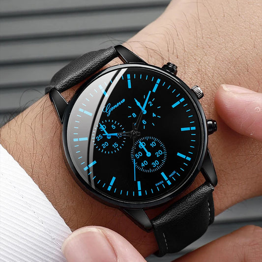Luxorive Executive Trio  – Men’s Business Quartz Watch with Leather Strap + Necklace & Bracelet Set