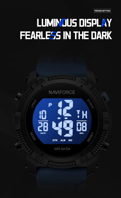 NAVIFORCE Men's Fashion LCD Digital Wristwatch 50m Waterproof Sports Silicone Strap Watches for Man Casual Electronic Male Clock
