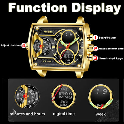 LIGE Luxury Men’s Square Watch – FOXBOX Fashion Casual Sports Waterproof Double Display