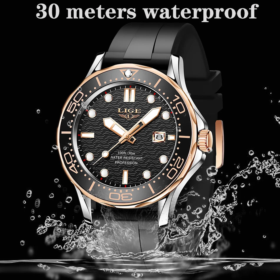 2025 LIGE Men's Business Luxury Dive Watch – Waterproof Chronograph with Date | Stainless Steel Sport Wristwatch + Box