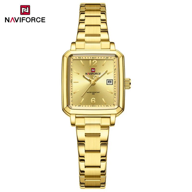 NAVIFORCE Couple Quartz Watch Retro Fashion Calendar Display Stainless Steel Strap Luminous Pointer 3ATM Waterproof Couple Watch
