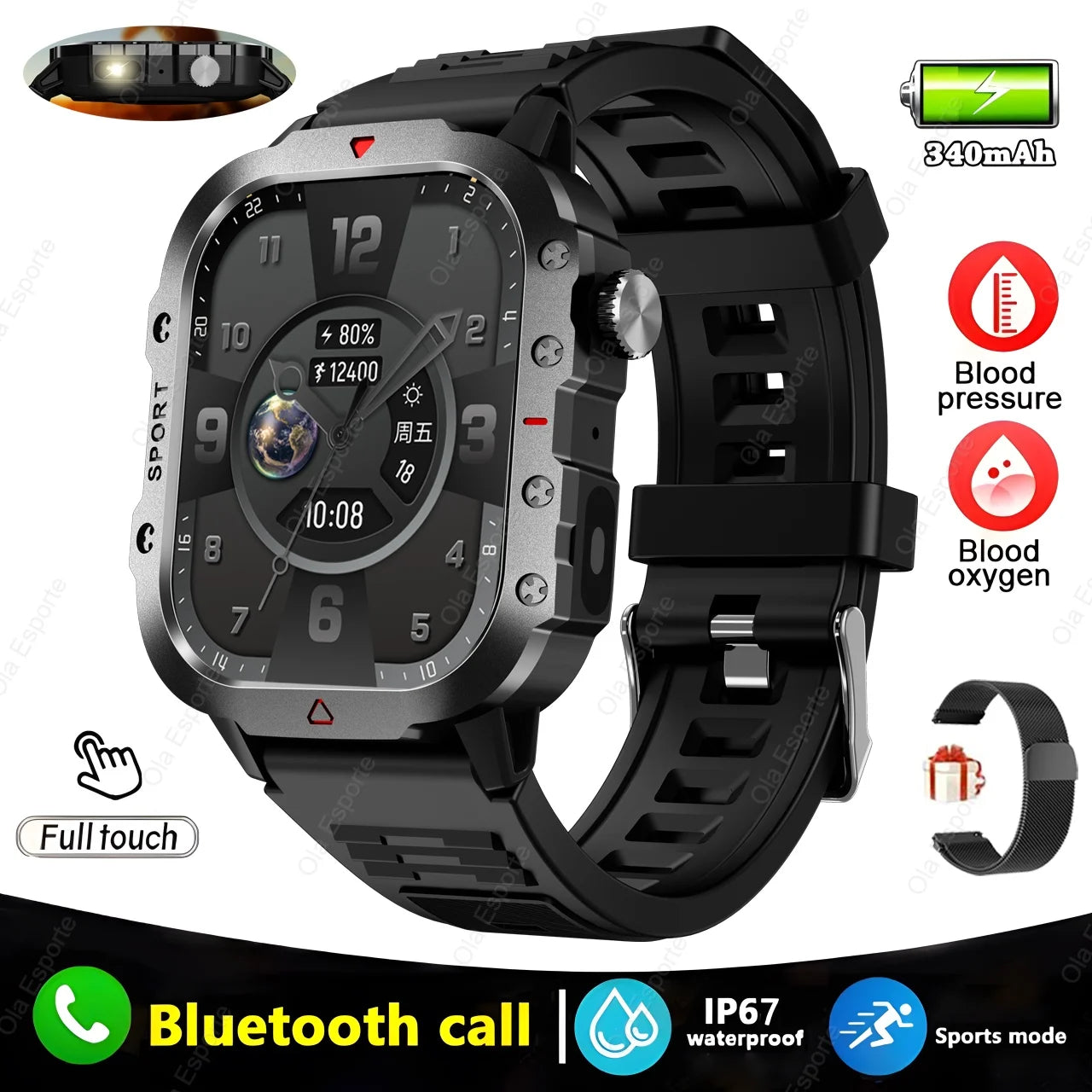 Luxorive TrailMaster Pro – Military GPS Smartwatch with Compass, Flashlight & Bluetooth Call