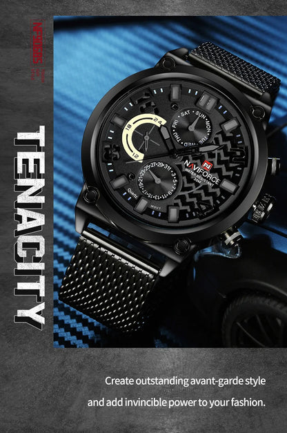 NAVIFORCE Black Luxury Men Watch Fashion Military Sport Man Watches Waterproof Wristwatch Male Creative Clock Masculino Relogio