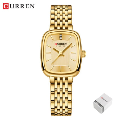CURREN 9093 Women's Fashion Quartz Watch – Elegant Square Gold Dial with Stainless Steel Strap, Waterproof