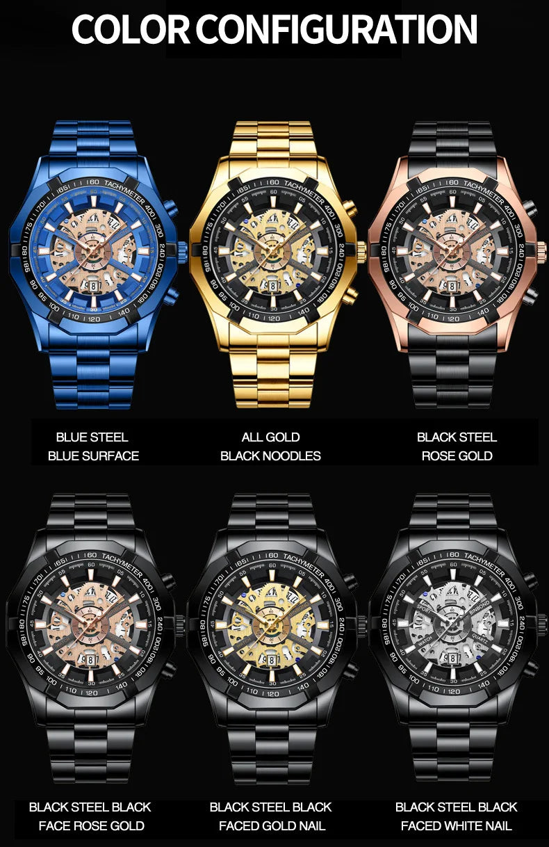 Luxorive BlueCore X – 2025 Luxury Skeleton Steel Watch for Men