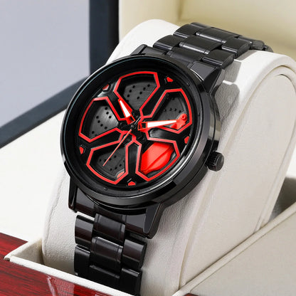 Original Wheel Rotating Men Watches Black Fashion Stainless Steel Strap Sports Man Clock 3Bar Quartz Movement Top Watch for Men