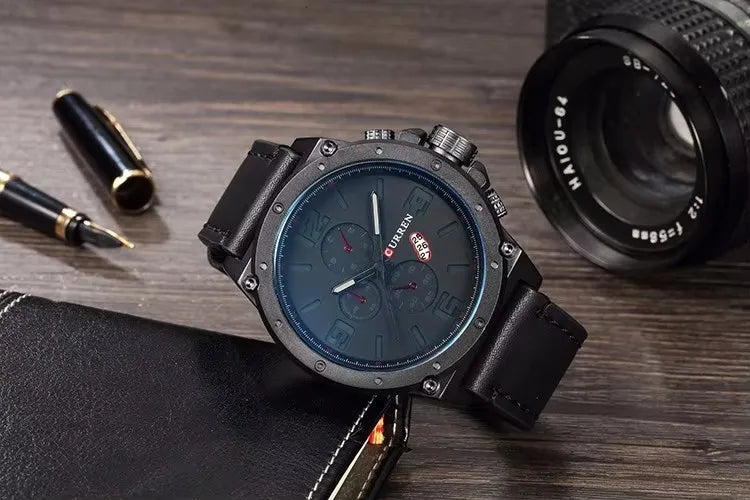 CURREN 8230 Men's Quartz Chronograph Watch – Fashion Outdoor Wristwatch with Brown & Black Leather Strap