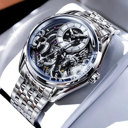 GELATU 6018 Men Watch Luxury Relief Dragon Pattern Watch Original Automatic Mechanical Watch Sapphire Waterproof Men's Watch