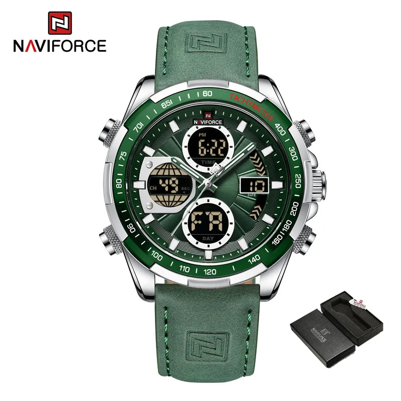 2025 NAVIFORCE Sport Watches for Men Strong Luminous Dual Display Waterproof Quartz Genuine Leather Wristwatch Relogio Masculino