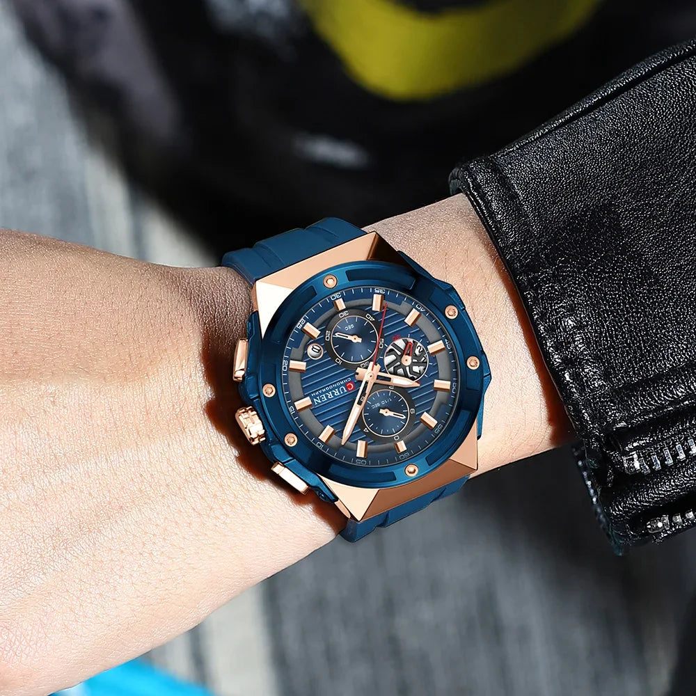 CURREN Multifunctional Sports Chronograph Quartz Watch – Silicone Strap with Luminous Hands