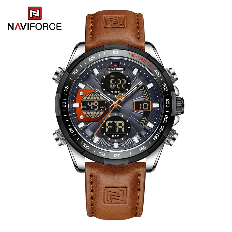 2025 NAVIFORCE Sport Watches for Men Strong Luminous Dual Display Waterproof Quartz Genuine Leather Wristwatch Relogio Masculino