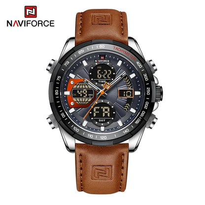 2025 NAVIFORCE Sport Watches for Men Strong Luminous Dual Display Waterproof Quartz Genuine Leather Wristwatch Relogio Masculino