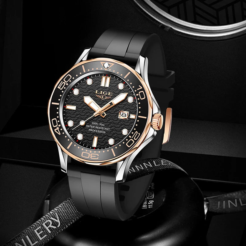 2025 LIGE Men's Business Luxury Dive Watch – Waterproof Chronograph with Date | Stainless Steel Sport Wristwatch + Box
