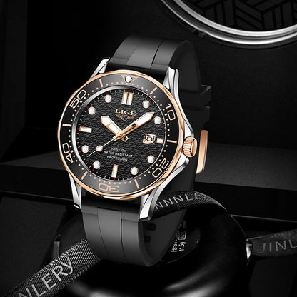 2025 LIGE Men's Business Luxury Dive Watch – Waterproof Chronograph with Date | Stainless Steel Sport Wristwatch + Box